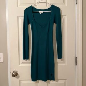 Turquoise Green Knit Bodycon Dress Long Sleeve